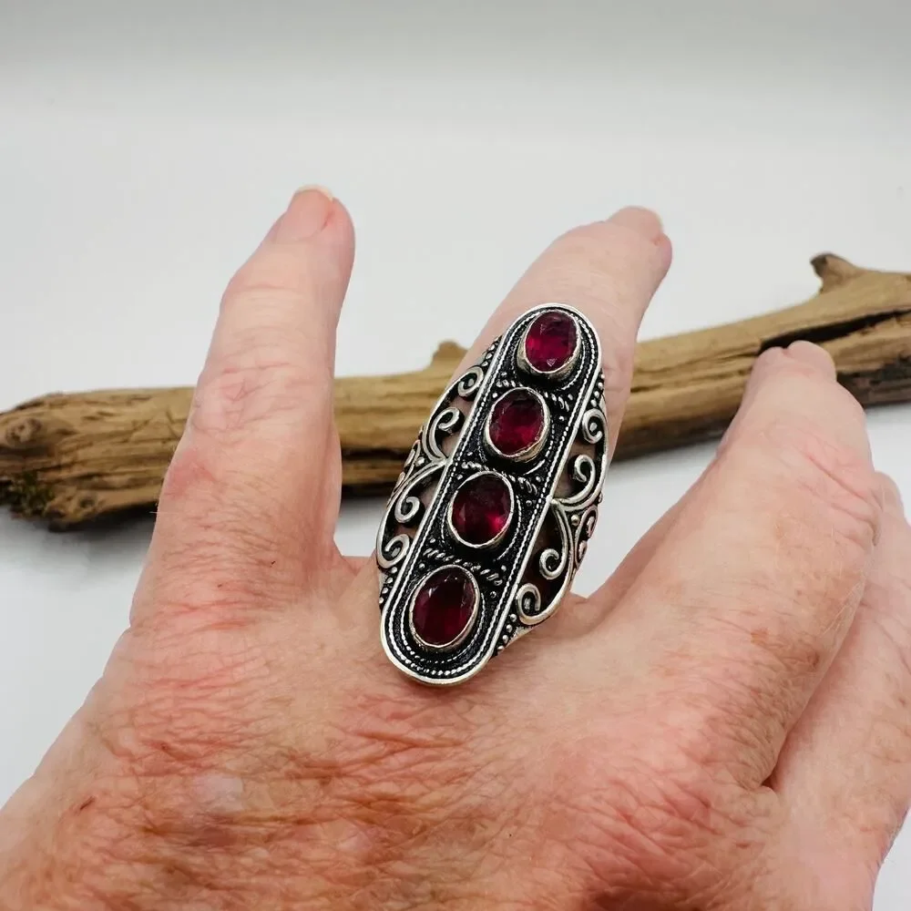 Pink Rubellite Sterling Silver Plated Statement Ring